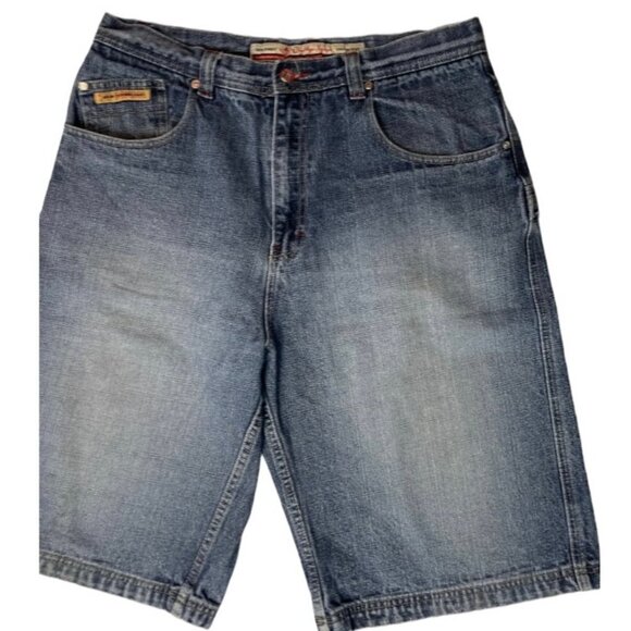 BROOKLYN EXPRESS 70 Denim Men's‎ Distressed Carpenter Shorts 36 Waist Pockets - Picture 2 of 12
